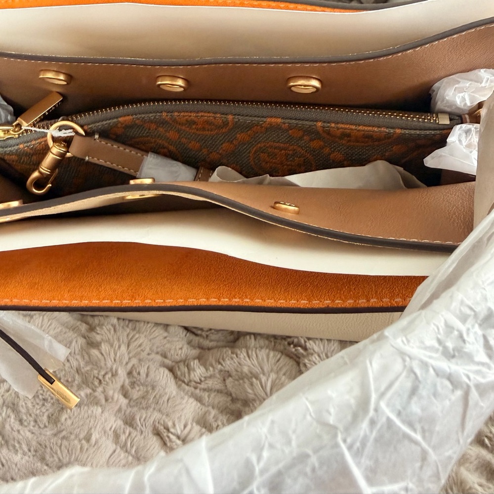 Tory Burch Cream and Tan Structured Satchel with Gold Hardware - Picture 14 of 16